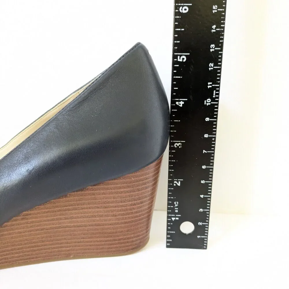 Cole Haan Adair Navy Blue 9B Leather Wedge Heels Pumps W13162 Business Casual
